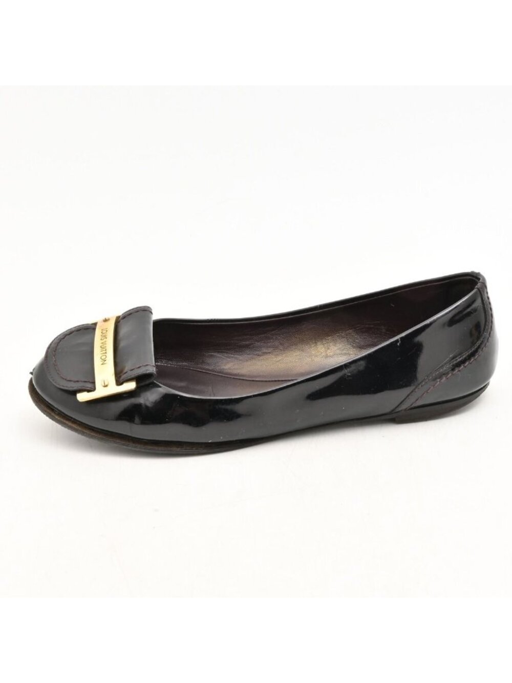 Louis Vuitton Flat Shoes Black Gold Leather